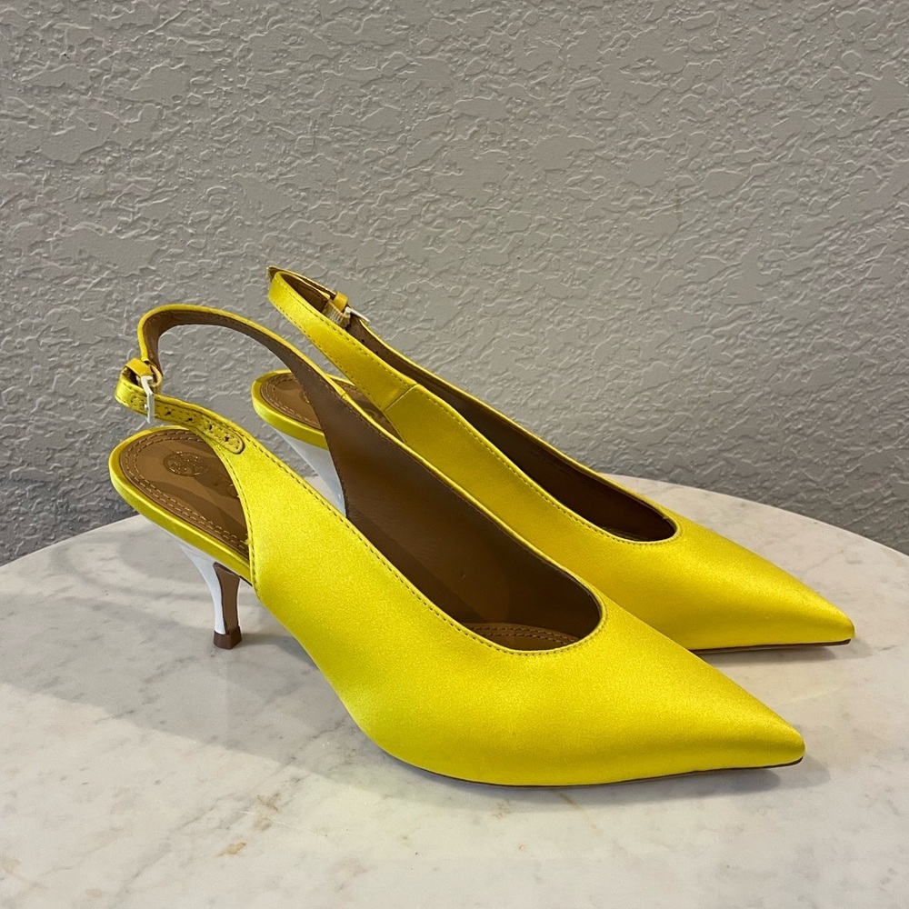 Tory Burch Runway Women’s Satin Slingback Pump Size 8, Yellow - Picture 2 of 10